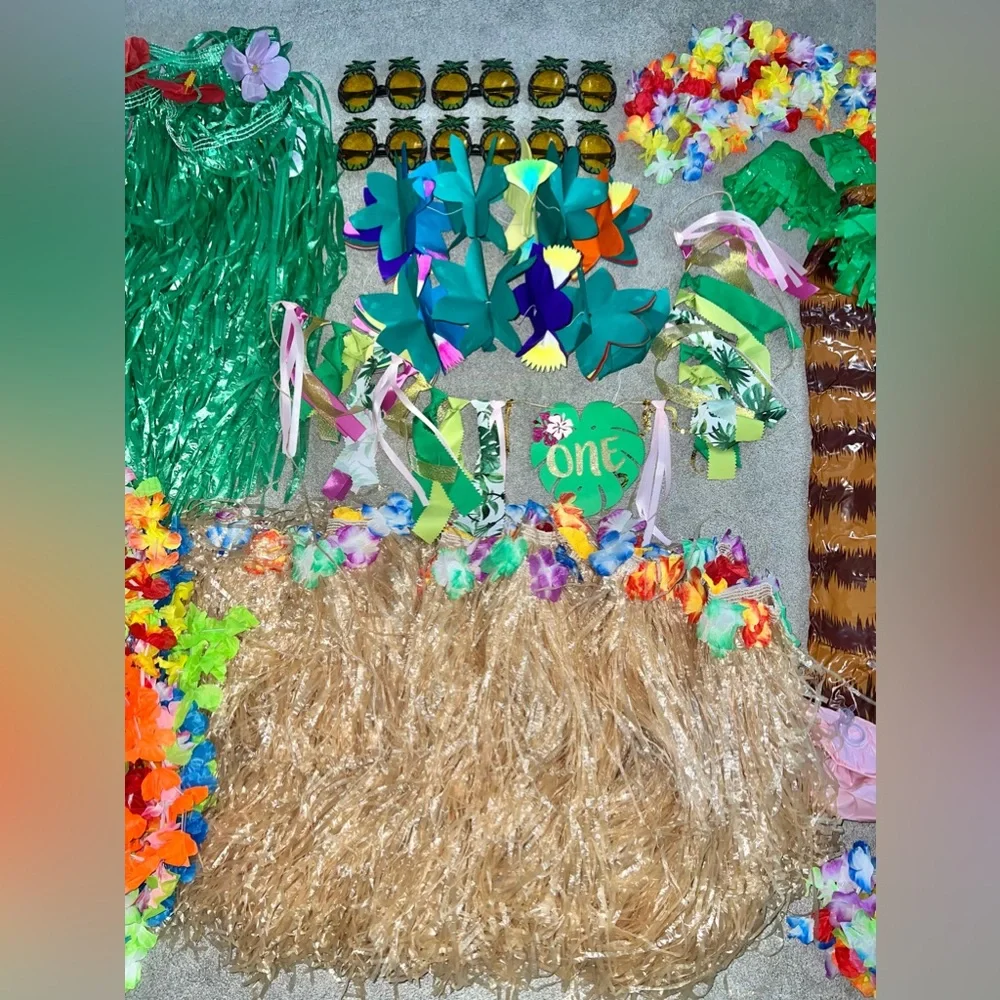 Hawaiian Luau Hula Party Decor Decoration Costume Outfit Sets Bundle Lot